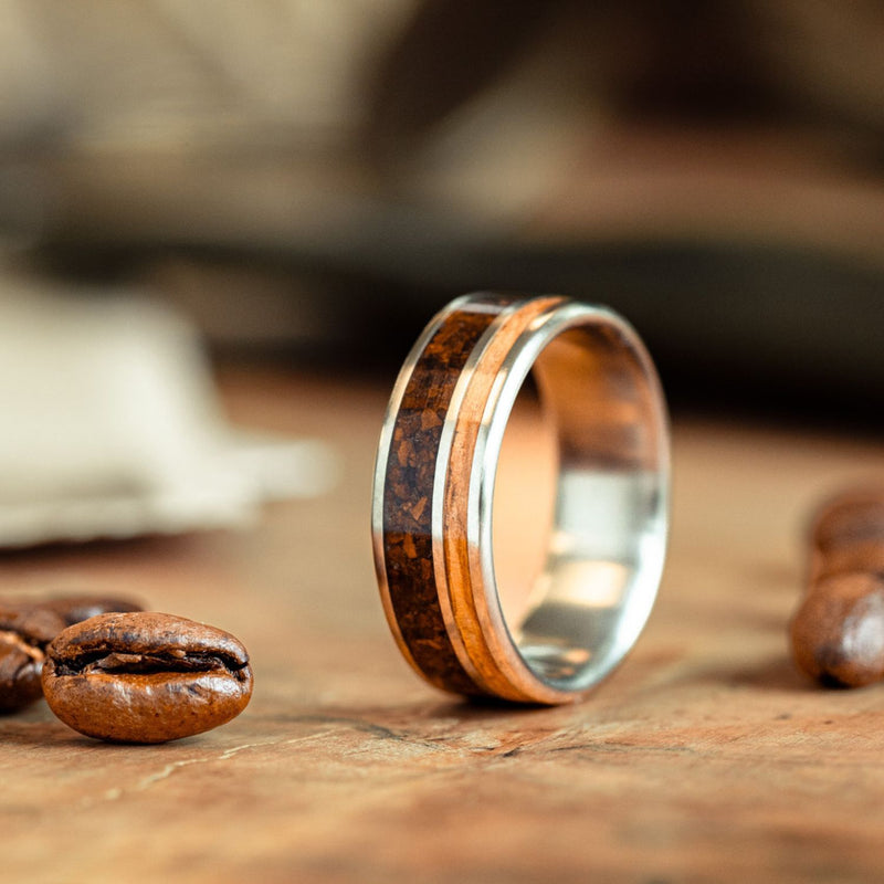 mens-titanium-wedding-band-natural-whiskey-barrel-wood-coffee-the-trek-rustic-and-main