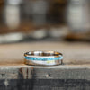 (In-Stock) The Odyssey - Men's 10k White Gold Wedding Band with Offset Turquoise - Size 10.75 | 6mm Wide