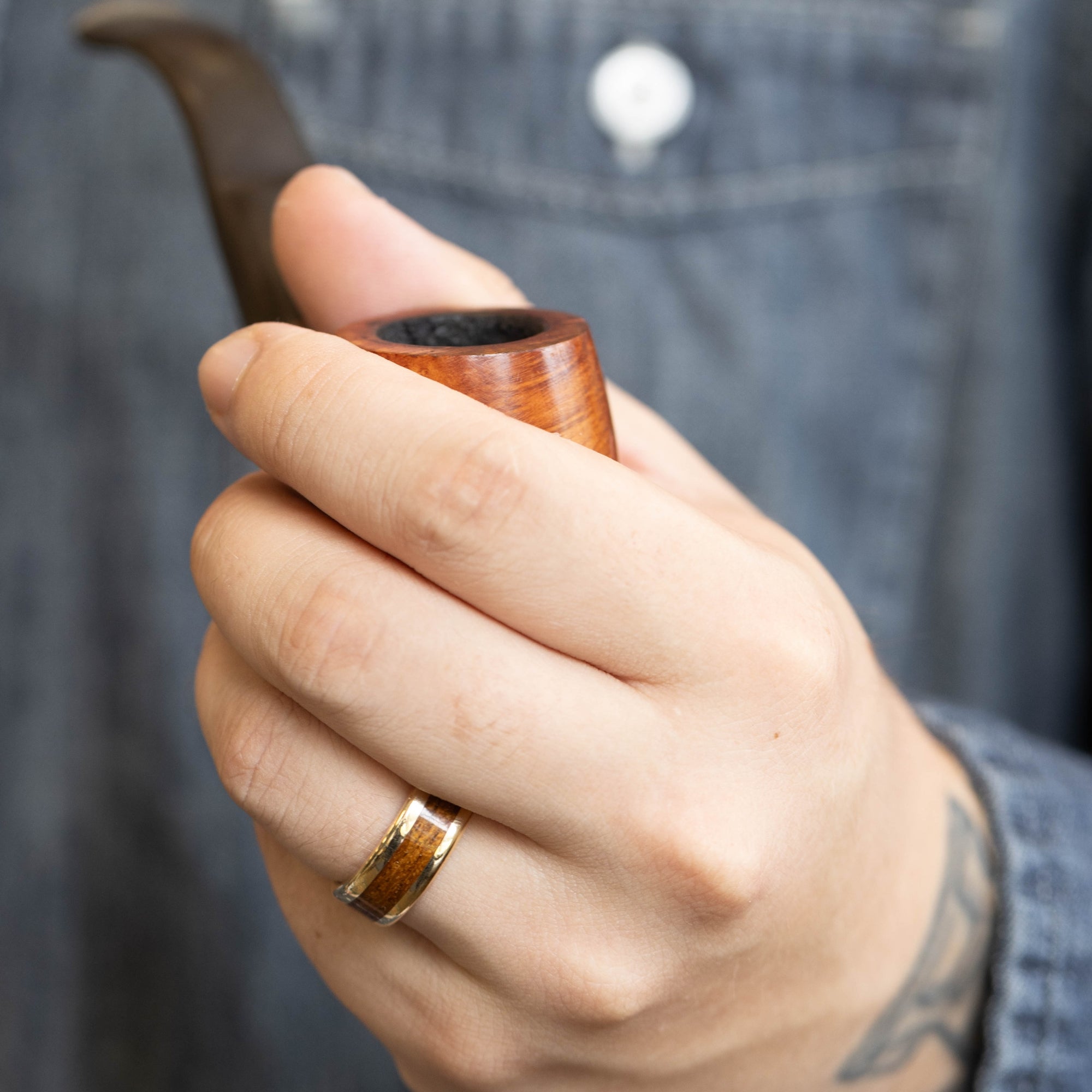 The Gold Rush | Men's Gold Wedding Band + USS California Teak Wood
