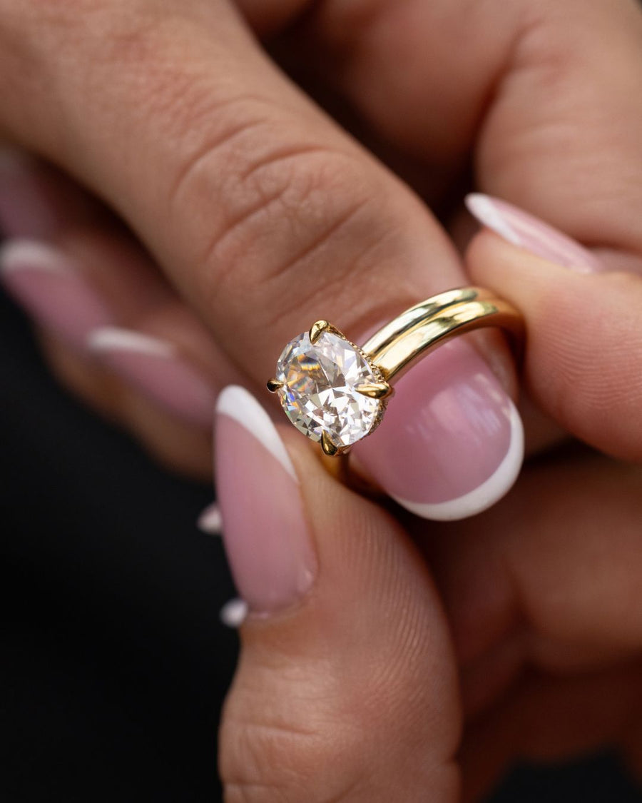 The Jolene & Meridian | Oval Diamond Solitaire & Gold Stacking Band Bridal Set