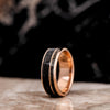 (In-Stock) The Midnight Barrel | Men's 10k Rose Gold Whiskey Barrel Wood & Black Meteorite Wedding Band - Size 10.25 | 8mm Wide