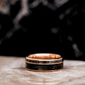 The Midnight Barrel | Men's Gold Whiskey Barrel Wood & Black Meteorite Wedding Band