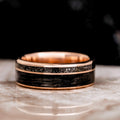 The Midnight Barrel | Men's Gold Whiskey Barrel Wood & Black Meteorite Wedding Band