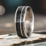 The Midnight Barrel | Men's Whiskey Barrel, Meteorite Dust, & Titanium Wedding Band