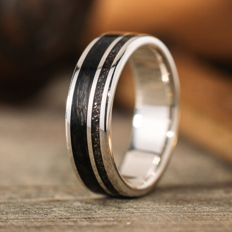 midnight-barrel-silver-mens-silver-wedding-band-whiskey-barrel-wood-meteorite-size-7-6mm-wide