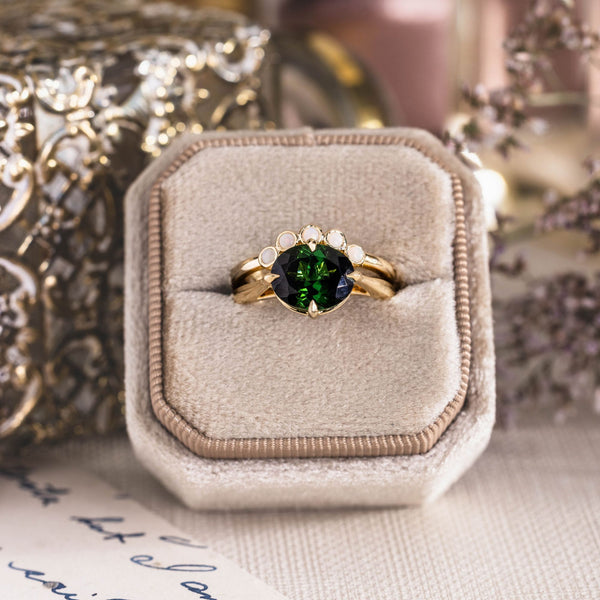 The Midori & Gloria
East-West Oval Green Tourmaline & Opal Contour Bridal Set