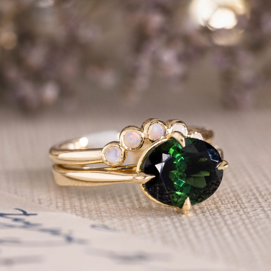 The Midori & Gloria
East-West Oval Green Tourmaline & Opal Contour Bridal Set