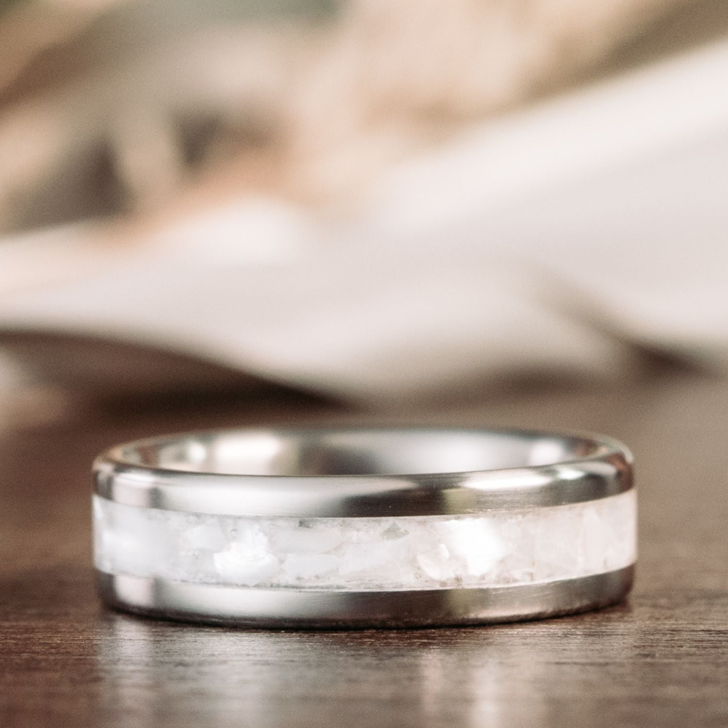 The Mother of Pearl | Men's Titanium Ring with Pearl Inlay – Rustic and ...