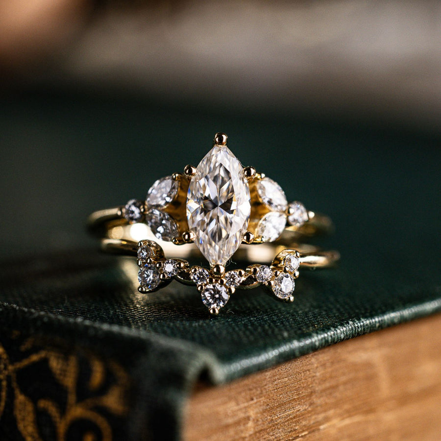 Jeulia Halo Milgrain Pear Cut Sterling Silver Ring Set Jeulia