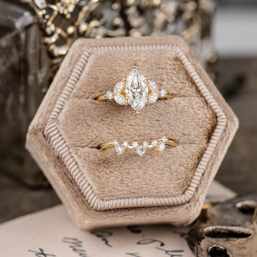 Nature-Inspired Marquise Diamond Engagement Ring with Diamond Accents