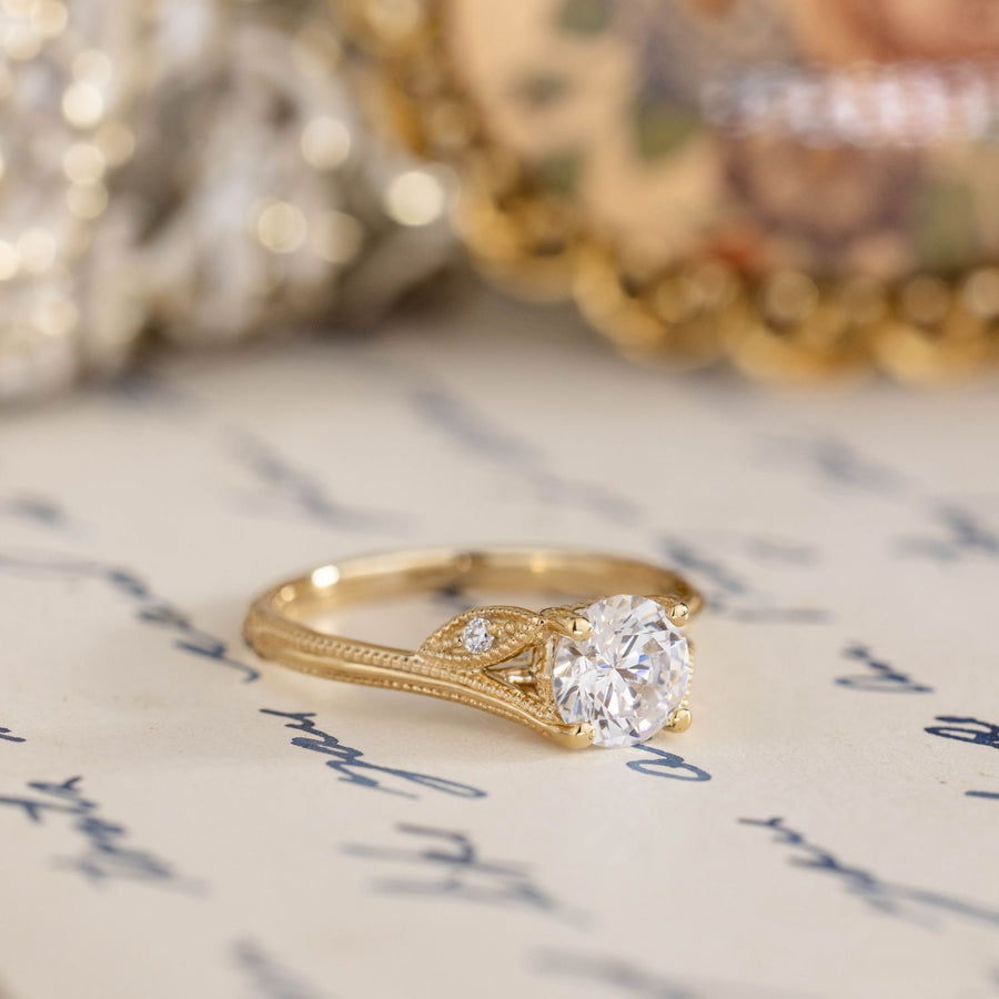 The Fleuris | Vintage-Style Round Diamond Engagement Ring with Nature-Inspired Split Shank Setting | Rustic and Main The Fleuris | Vintage-Style Round Diamond Engagement Ring with Nature-Inspired Split Shank Setting | Rustic and Main
