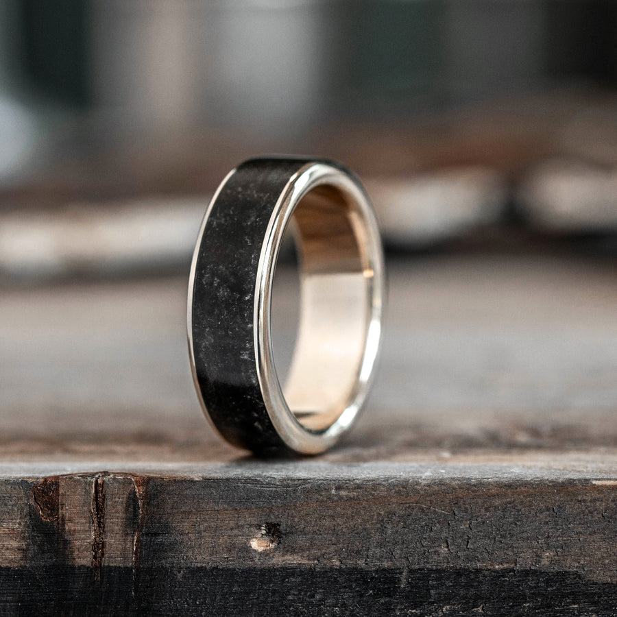 The Obsidian | Gold & Black Obsidian Ring - Wide Channel