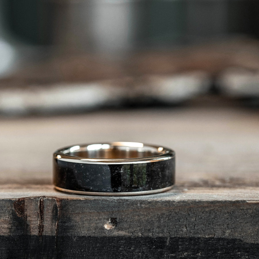 The Obsidian | Gold & Black Obsidian Ring - Wide Channel