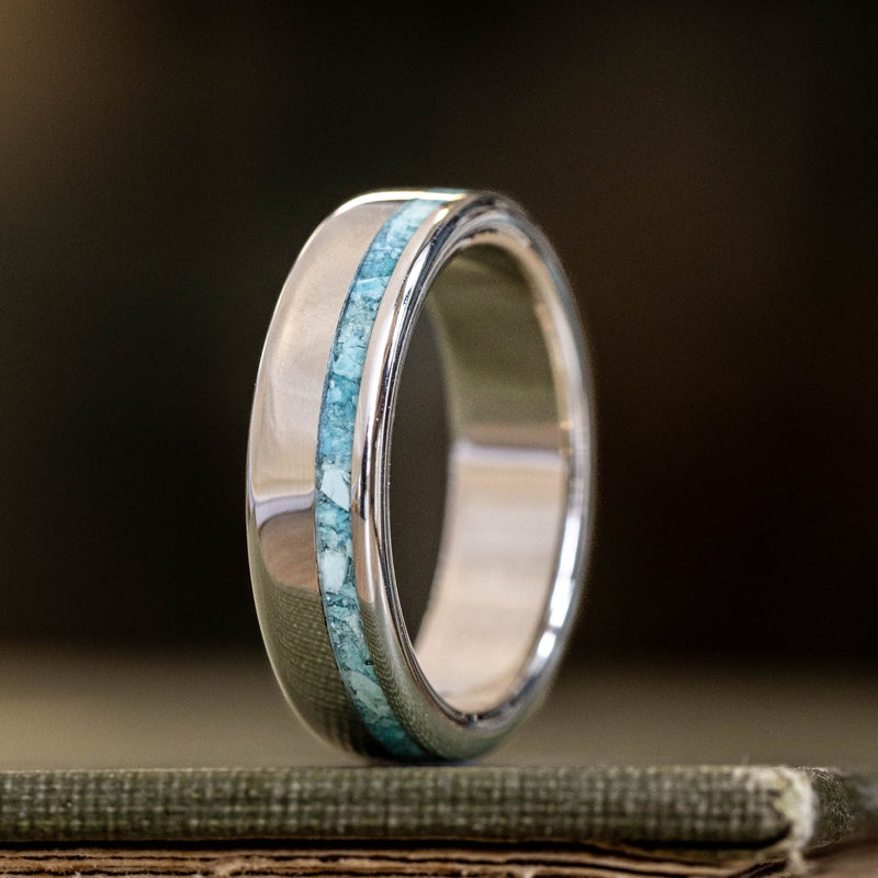 The Odyssey & Serenity - Turquoise and Gold Matching Wedding Ring Set