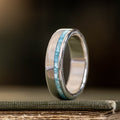 (In-Stock) The Odyssey | Men's 10K White Gold Wedding Band with Offset Turquoise - Size 10.5 | 6mm Wide