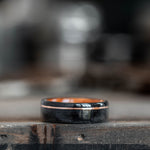 old-fashioned-wooden-ring-black-whiskey-barrel-wedding-band-black-cherry-liner-offset-14k-rose-gold-inlay-rustic-and-main
