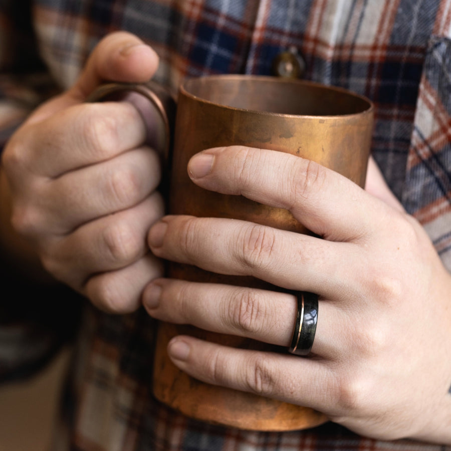 ::Shown in 8mm Wide | 14k Rose Gold Inlay