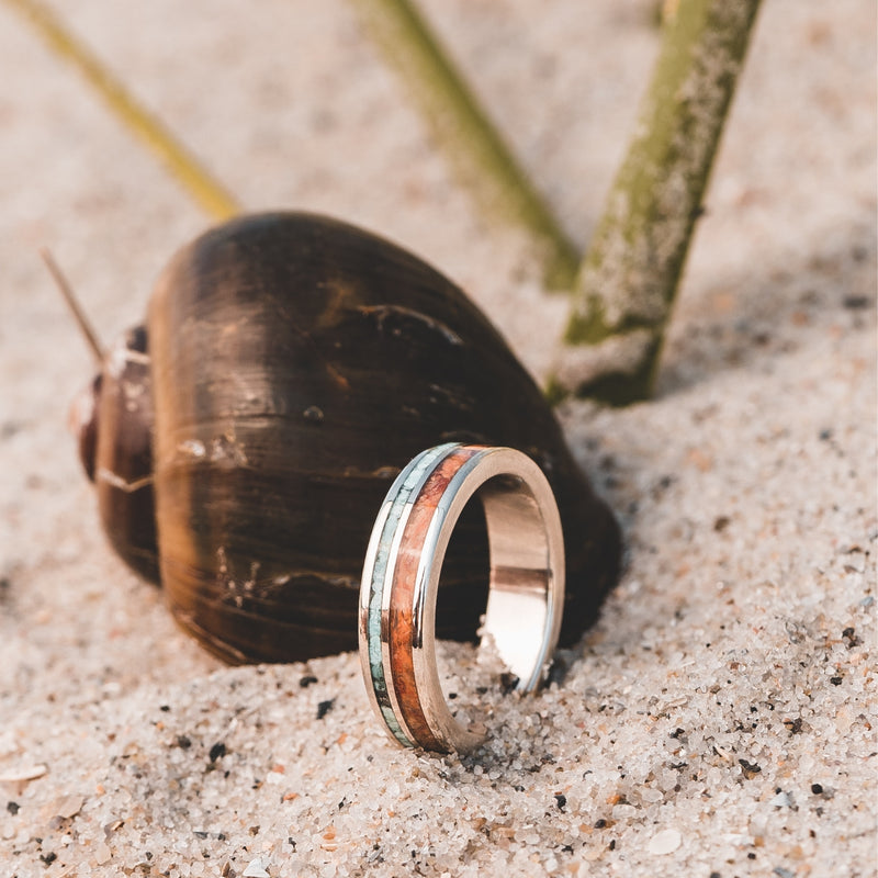 The Sundancer | Women's Gold Turquoise Wedding Band with Oyster Shell