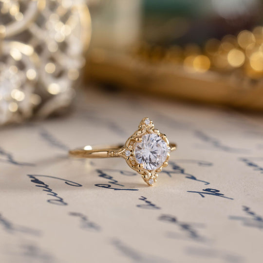 Victorian-Inspired Round Diamond Halo Engagement Ring