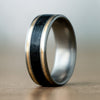     oxford-don-mens-black-whiskey-barrel-wood-dual-14k-yellow-gold-inlay-titanium-ring