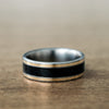     oxford-don-mens-black-whiskey-barrel-wood-dual-14k-yellow-gold-inlay-titanium-ring