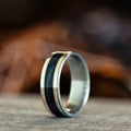 The Oxford Don | Men's Black Whiskey Barrel & Titanium Wedding Band with Dual Metal Inlays