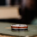 (In-Stock) The Pacific | Men's Sterling Silver Wedding Band with Koa Wood & Air Force Flight Suit - Size 10.75 | 8mm Wide