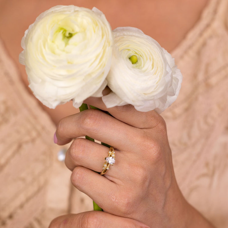 The Larkwood - Pear-Shaped Diamond Engagement Ring with Nature-Inspired Milgrain & Diamond Accents
