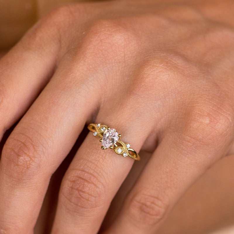 The Larkwood - Pear-Shaped Diamond Engagement Ring with Nature-Inspired Milgrain & Diamond Accents