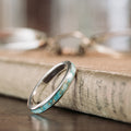 (In-Stock) The Phoenix | Women's Sterling Silver Ring with Turquoise & Gold Flakes - Size 8 | 3mm Wide