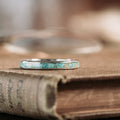 (In-Stock) The Phoenix | Women's Sterling Silver Ring with Turquoise & Gold Flakes - Size 8 | 3mm Wide