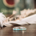 (In-Stock) The Phoenix | Women's Sterling Silver Ring with Turquoise & Gold Flakes - Size 8 | 3mm Wide