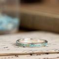 (In-Stock) The Phoenix | Women's Sterling Silver Ring with Turquoise & Gold Flakes - Size 8 | 3mm Wide