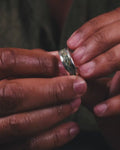 The Woodland | Men's Silver Wedding Band with Tree Agate & Gold Flake Inlay