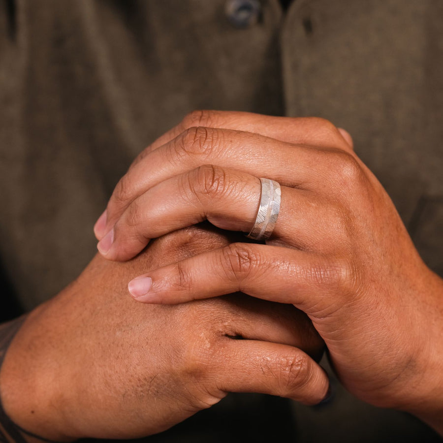 the-mercury-mens-faceted-titanium-ring-elk-antler-inlay