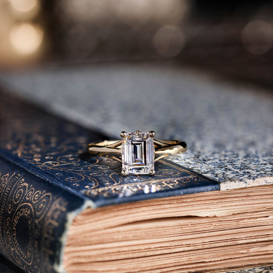 Emerald-Cut-Lab-Diamond-Engagement-Ring-Split-Shank-The-Rosalie-Rustic-And-Main