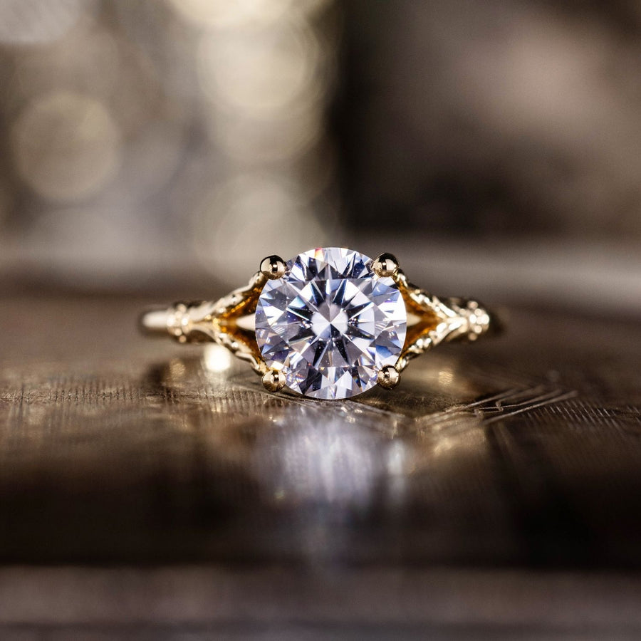 Round-Diamond-Solitaire-Engagement-Ring-Art-Nouveau-Inspired-Split-Shank-Setting-The-Selwyn-Rustic-And-Main
