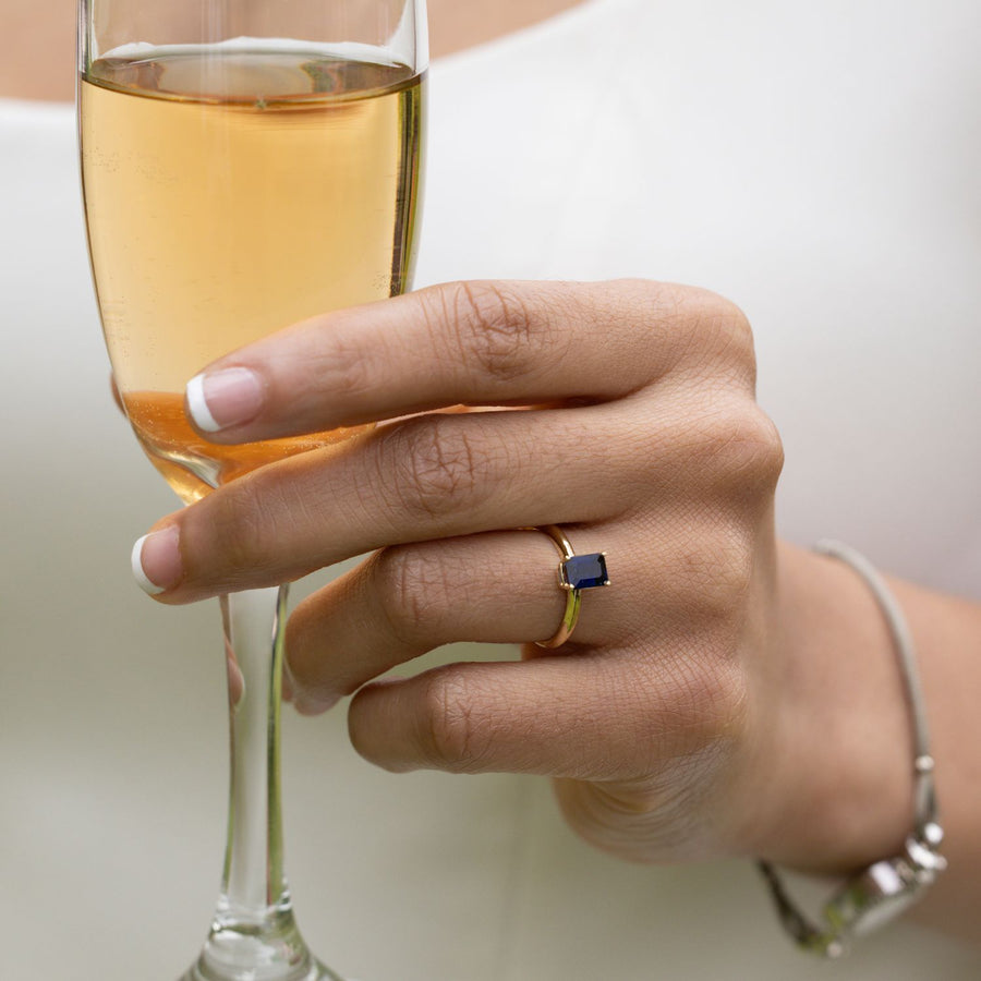 Natural Emerald Cut Blue Sapphire Engagement Ring by Rustic and Main