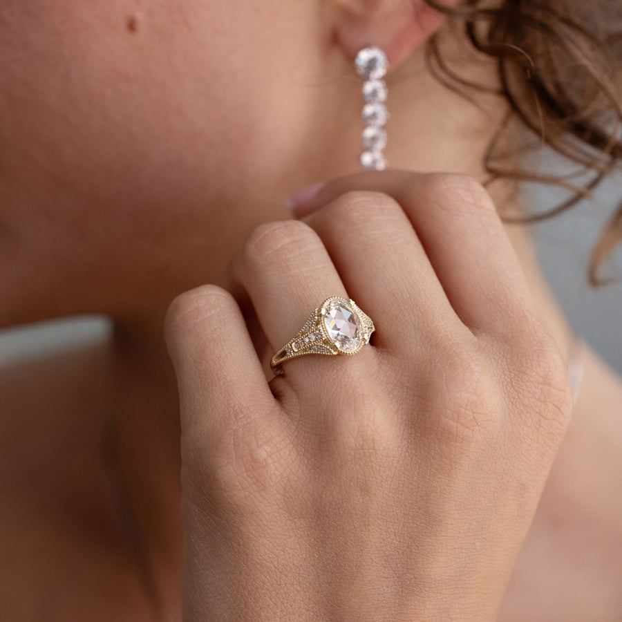 vintage-inspired-rose-cut-oval-diamond-engagement-ring-eiffel-tower-inspired-shank-diamond-milgrain-accents-the-amelie-rustic-and-main