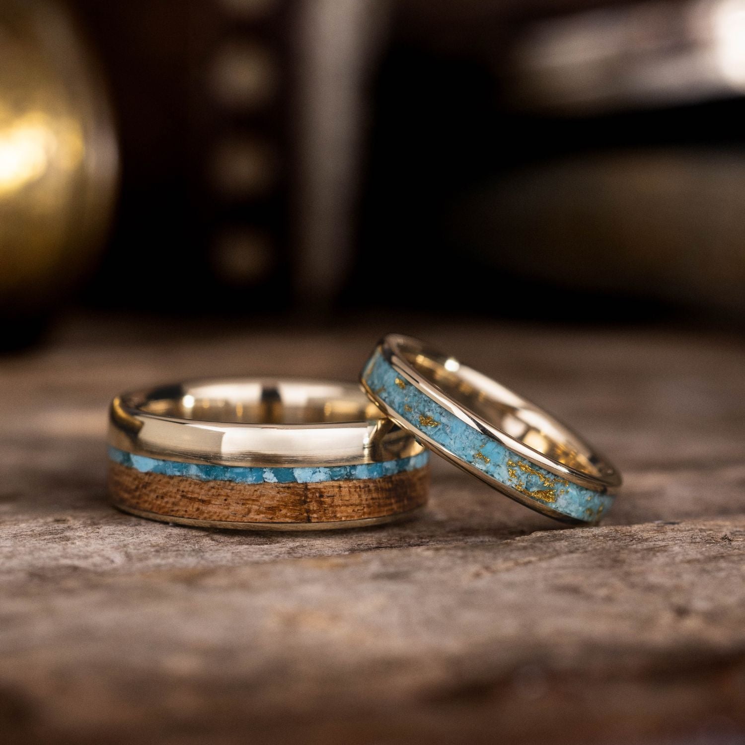 The Reeves & Phoenix - Gold and Turquoise Wedding Ring Set – Rustic and Main