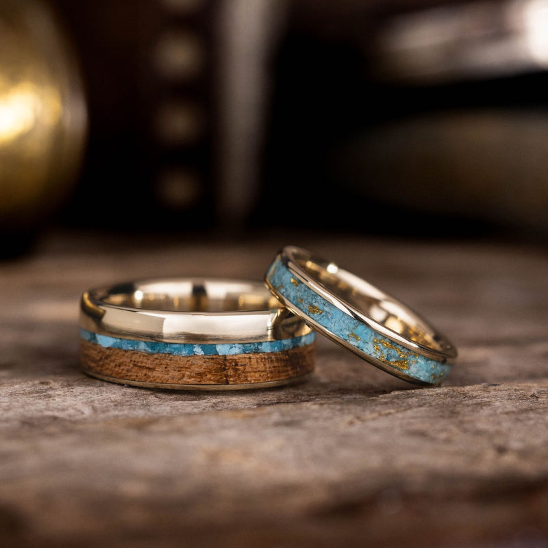 The Reeves & Phoenix - Gold and Turquoise Wedding Ring Set