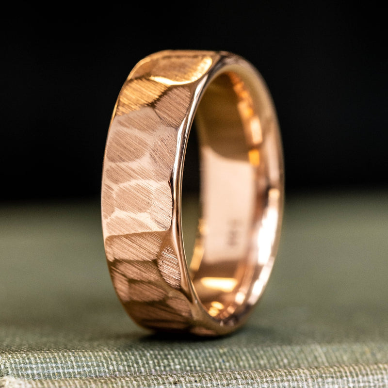 The Apollo | 7mm & 8mm Men's Hammered Rose Gold Wedding Band
