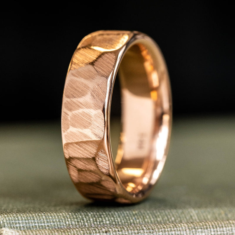 Hammered rose deals gold wedding band