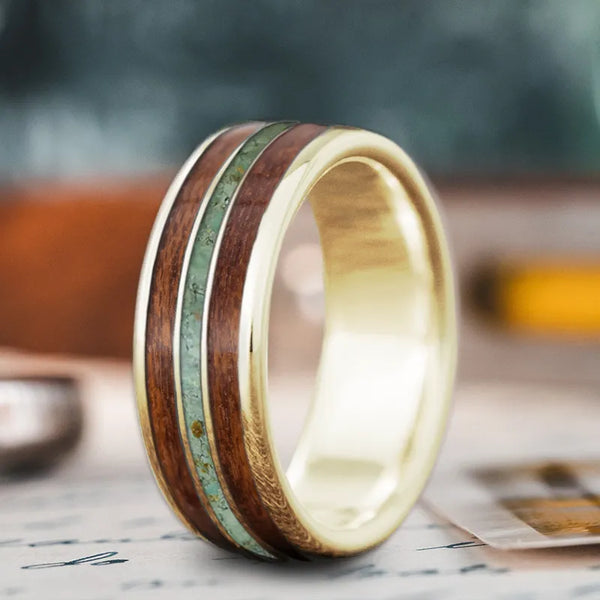 Custom Design - 3-Inlay Narrow Center Ring B7q5YEP8pFA5lviXFoC7E5U5