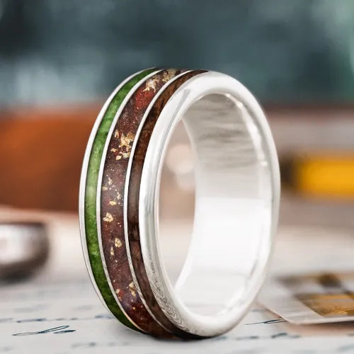Custom Design - 3-Inlay Wide Center Ring QGfBZHOWf7azj5YHb7fAvJGJ