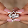 The Elenor & Vesper | Three-Stone Pear-Cut Diamond & V-Shaped Contour Bridal Set