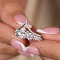 The Elenor & Vesper | Three-Stone Pear-Cut Diamond & V-Shaped Contour Bridal Set