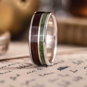 sage-green-wood-inlay-silver-titanium-wedding-ring-rustic-band-side-profile-rustic-and-main