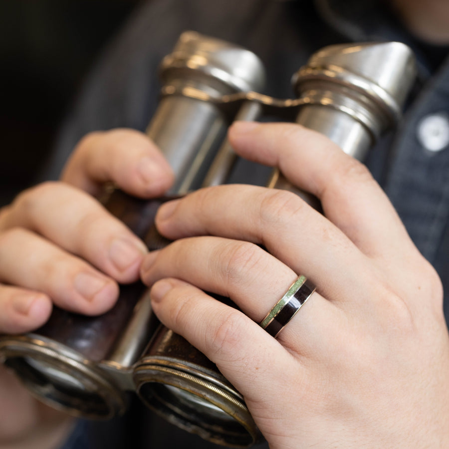 The Sage in Gold | Men's Gold Wedding Band with Rosewood & Imperial Diopside
