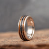 The Saros in Gold | Men's Gold Wedding Band with Meteorite & Fossilized Amber